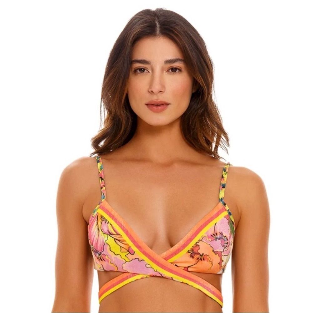 FP x Agua Bendita Nechi Praia Sustainable Bikini Top Floral Metallic Medium NEW
